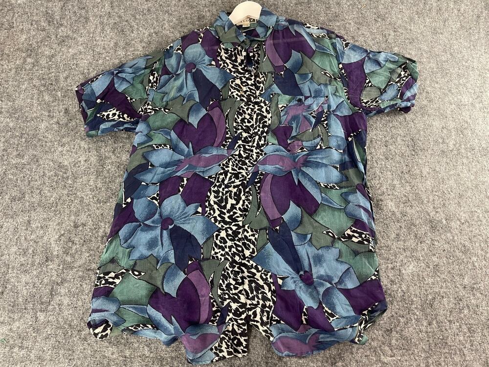 Club Z Collection Shirt Women 1X Blue Blouse Top Floral Rayon Tunic N78